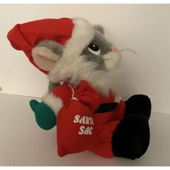 JC Penny Santa Claus Mouse Plush Christmas Stuffed Animal Hat 10” Vintage READ - Picture 8 of 15